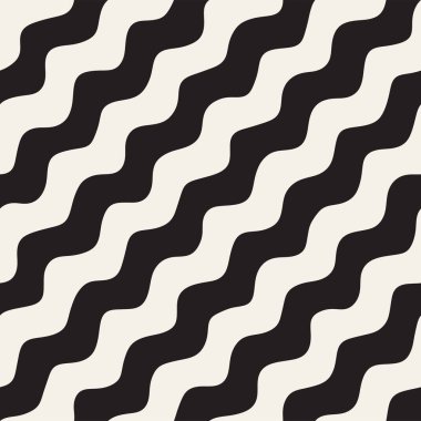 El ile Seamless Modeli dalgalar çizilmiş. Arka plan dalgalı fırça darbeleriyle. Siyah ve beyaz serbest doku hatları.