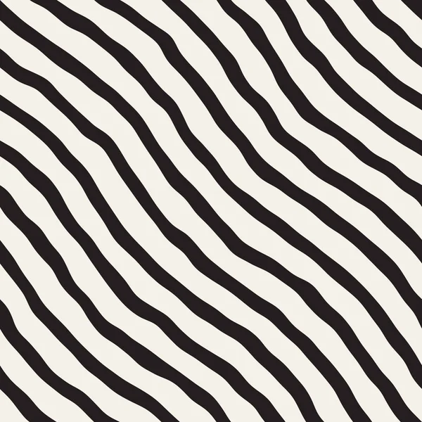 Бесшовный рисунок с нарисованными вручную волнами. Абстрактный фон с волнистыми мазками кисти. Черно-белая текстура линий . — стоковый вектор