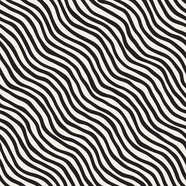 Бесшовный рисунок с нарисованными вручную волнами. Абстрактный фон с волнистыми мазками кисти. Черно-белая текстура линий . — стоковый вектор