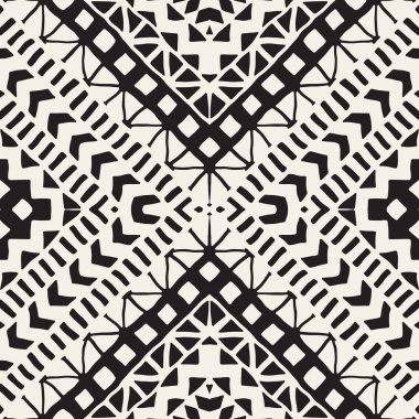 Siyah ve beyaz kabile vektör doodle elemanları ile seamless modeli. Aztek sanat baskı. Etnik süs el çekilmiş zemin.