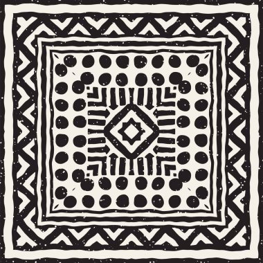 Siyah ve beyaz kabile vektör doodle elemanları ile seamless modeli. Aztek sanat baskı. Etnik süs el çekilmiş zemin.