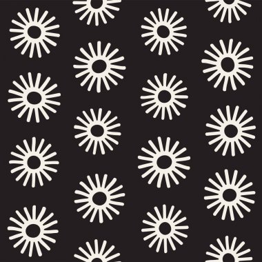 Vektör sorunsuz sunburst şekiller serbest desen. Arka plan yuvarlak fırça darbeleriyle. Elle çizilmiş doku