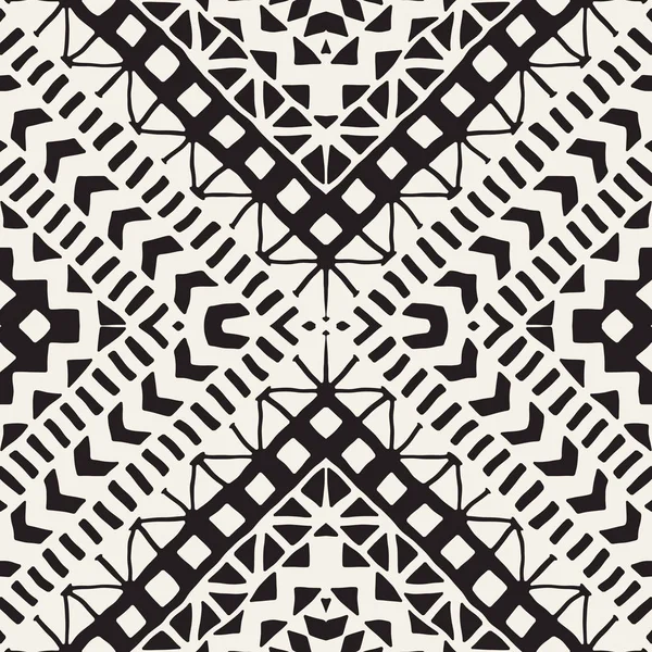 黒と白の部族はベクトル落書き要素を持つシームレス パターンです。アステカ抽象芸術の印刷物。民族の装飾用手描き背景. — ストックベクタ