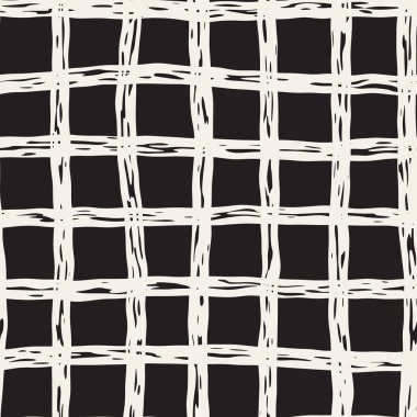 Elle çizilmiş Dikişsiz kareli desen. Mürekkep doodle grunge kılavuz allover desenle. Tartan ile grafik arka plan.