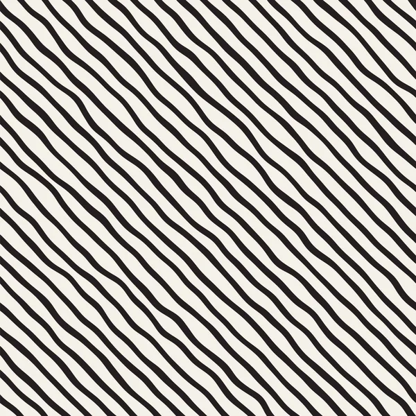 Patrón sin costuras con ondas dibujadas a mano. Fondo abstracto con pinceladas onduladas. Textura de líneas de mano libre en blanco y negro . — Vector de stock