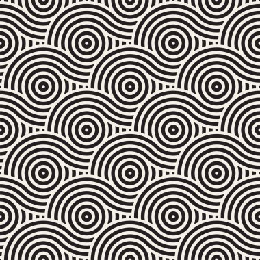 Vektör kesintisiz geometrik desen çizgiler ile daireler oluşur. Modern şık yuvarlanmış çizgiler doku. Yinelenen arka plan