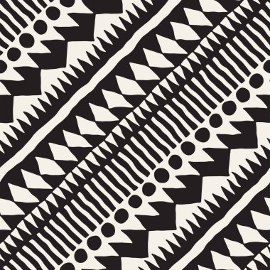 Siyah ve beyaz kabile vektör doodle elemanları ile seamless modeli. Aztek sanat baskı. Etnik süs el çekilmiş zemin.
