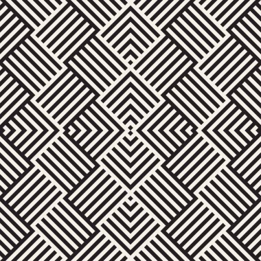 Şık çizgiler kafes. Etnik tek renkli doku. Geometrik arka plan tasarlamak. Vektör sorunsuz siyah-beyaz desen.