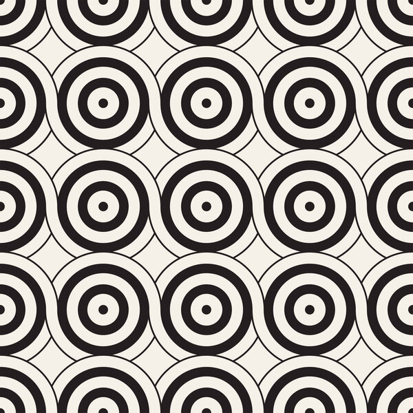 Vector seamless geometric pattern composed with circles and lines. Modern stylish rounded stripes texture. Repeating abstract background