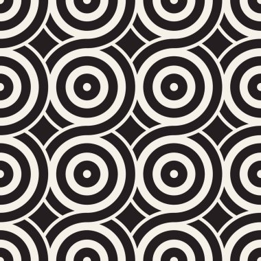 Vektör kesintisiz geometrik desen çizgiler ile daireler oluşur. Modern şık yuvarlanmış çizgiler doku. Yinelenen arka plan