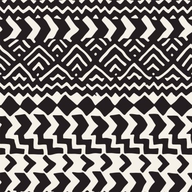 Siyah ve beyaz kabile vektör doodle elemanları ile seamless modeli. Aztek sanat baskı. Etnik süs el çekilmiş zemin.