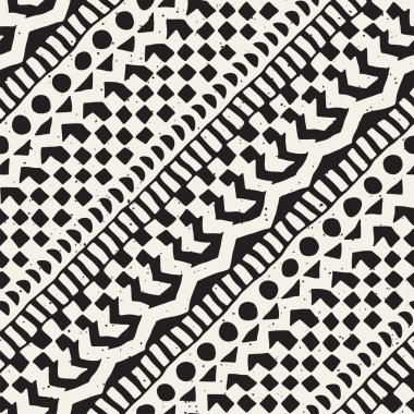 Siyah ve beyaz kabile vektör doodle elemanları ile seamless modeli. Aztek sanat baskı. Etnik süs el çekilmiş zemin.