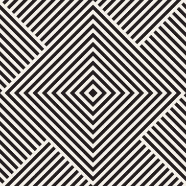 Şık çizgiler kafes. Etnik tek renkli doku. Geometrik arka plan tasarlamak. Vektör sorunsuz siyah-beyaz desen.