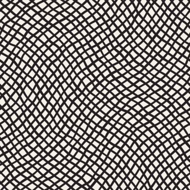 El ile Seamless Modeli dalgalar çizilmiş. Arka plan dalgalı fırça darbeleriyle. Siyah ve beyaz serbest doku hatları.