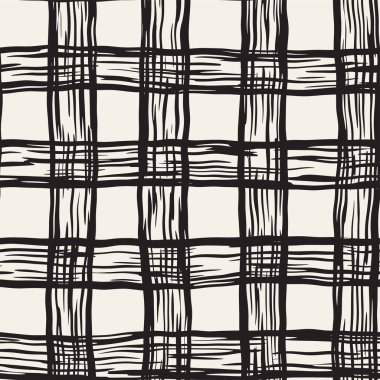 Elle çizilmiş Dikişsiz kareli desen. Mürekkep doodle grunge kılavuz allover desenle. Tartan ile grafik arka plan.