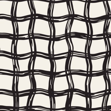 Elle çizilmiş Dikişsiz kareli desen. Mürekkep doodle grunge kılavuz allover desenle. Tartan ile grafik arka plan.