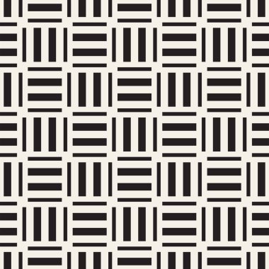 Vektör kesintisiz geometrik desen çapraz tarama. Grafik veya arka plan geçti. Damalı motif. Crosshatched hatlarının kesintisiz siyah beyaz doku. Kafes basit kumaş baskı.