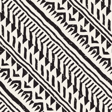 Siyah ve beyaz kabile vektör doodle elemanları ile seamless modeli. Aztek sanat baskı. Etnik süs el çekilmiş zemin.