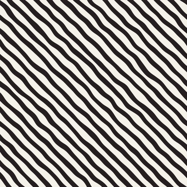 用一只手的无缝模式绘制波浪。与波浪的画笔描边的抽象背景。黑色和白色手绘线条纹理. — 图库矢量图片