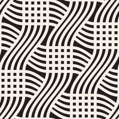 Sorunsuz siyah ve beyaz kafes desen çapraz. Soyut geometrik döşeme mozaiği. Şık arka plan tasarım