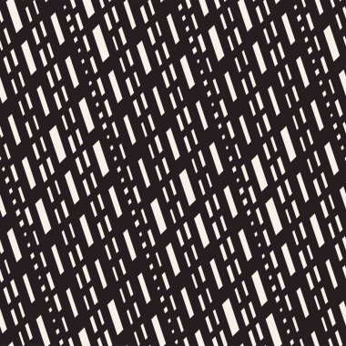 Siyah ve beyaz düzensiz kesik çizgiler desen. Modern soyut vektör sorunsuz arka plan. Şık kaotik çizgili Mozaik