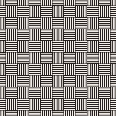 Vektör kesintisiz geometrik desen çapraz tarama. Grafik veya arka plan geçti. Damalı motif. Crosshatched hatlarının kesintisiz siyah beyaz doku. Kafes basit kumaş baskı.