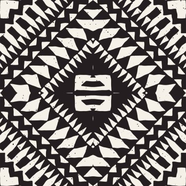 Siyah ve beyaz kabile vektör doodle elemanları ile seamless modeli. Aztek sanat baskı. Etnik süs el çekilmiş zemin.