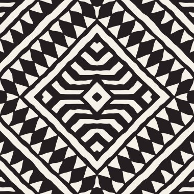 Siyah ve beyaz kabile vektör doodle elemanları ile seamless modeli. Aztek sanat baskı. Etnik süs el çekilmiş zemin.