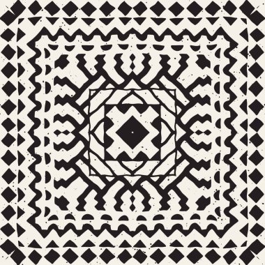 Siyah ve beyaz kabile vektör doodle elemanları ile seamless modeli. Aztek sanat baskı. Etnik süs el çekilmiş zemin.