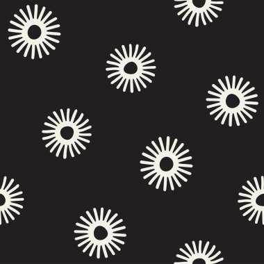 Vektör sorunsuz sunburst şekiller serbest desen. Arka plan yuvarlak fırça darbeleriyle. Elle çizilmiş doku