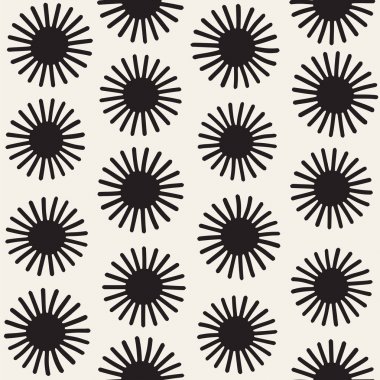 Vektör sorunsuz sunburst şekiller serbest desen. Arka plan yuvarlak fırça darbeleriyle. Elle çizilmiş doku