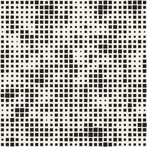 Moderne stijlvolle halftoon patroon. Eindeloze abstracte achtergrond met willekeurige grootte vierkantjes. Vector naadloze chaotische vierkanten patroon. — Stockvector