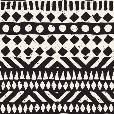 Elle çizilmiş Dikişsiz desen çizdi. Vektör aşiret tasarım arka plan. Etnik motif. Geometrik etnik Şerit çizgileri resimde. Parmak izi, tekstil, duvar kağıdı, kağıt ambalaj.