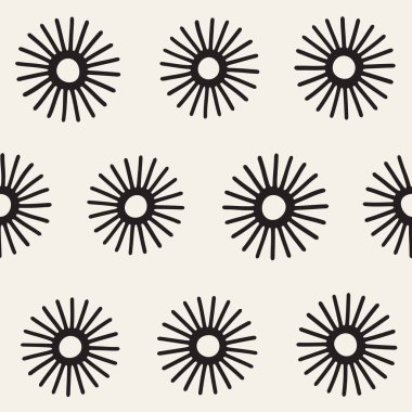 Vektör sorunsuz sunburst şekiller serbest desen. Arka plan yuvarlak fırça darbeleriyle. Elle çizilmiş doku