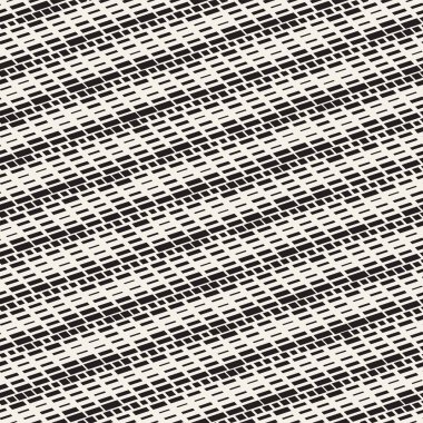 Siyah ve beyaz düzensiz kesik çizgiler desen. Modern soyut vektör sorunsuz arka plan. Şık kaotik çizgili Mozaik