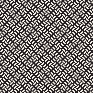 Vektör kesintisiz geometrik desen çapraz tarama. Grafik veya arka plan geçti. Damalı motif. Crosshatched hatlarının kesintisiz siyah beyaz doku. Kafes basit kumaş baskı.