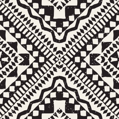 Siyah ve beyaz kabile vektör doodle elemanları ile seamless modeli. Aztek sanat baskı. Etnik süs el çekilmiş zemin.