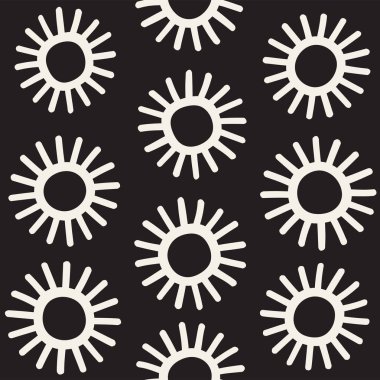 Vektör sorunsuz sunburst şekiller serbest desen. Arka plan yuvarlak fırça darbeleriyle. Elle çizilmiş doku