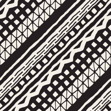 Siyah ve beyaz kabile vektör doodle elemanları ile seamless modeli. Aztek sanat baskı. Etnik süs el çekilmiş zemin.