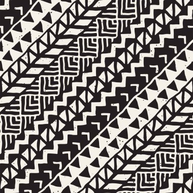 Siyah ve beyaz kabile vektör doodle elemanları ile seamless modeli. Aztek sanat baskı. Etnik süs el çekilmiş zemin.