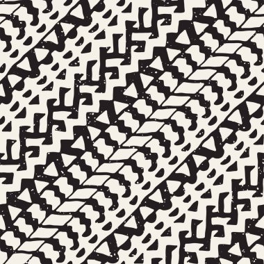 Siyah ve beyaz kabile vektör doodle elemanları ile seamless modeli. Aztek sanat baskı. Etnik süs el çekilmiş zemin.