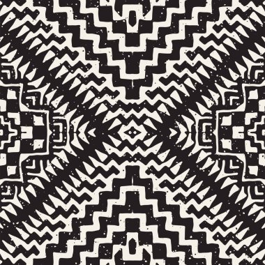 Siyah ve beyaz kabile vektör doodle elemanları ile seamless modeli. Aztek sanat baskı. Etnik süs el çekilmiş zemin.