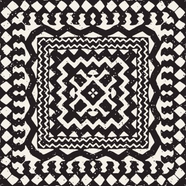 Siyah ve beyaz kabile vektör doodle elemanları ile seamless modeli. Aztek sanat baskı. Etnik süs el çekilmiş zemin.