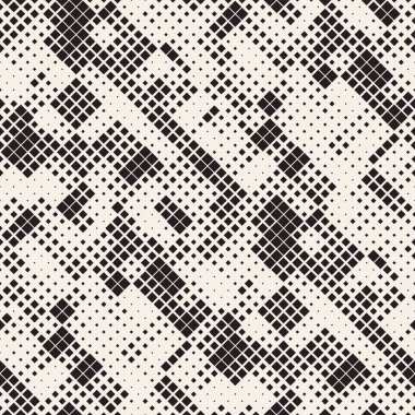 Modern şık noktalı resim doku. Rasgele boyutu kareler sonsuz arka plan. Vektör Dikişsiz kaotik mozaik desen.