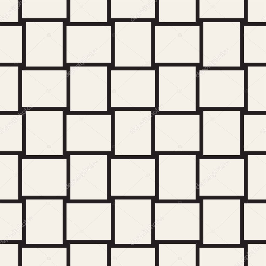 Crosshatch vector seamless geometric pattern. Crossed graphic rectangles background. Checkered motif. Seamless black and white texture of crosshatched lines. Trellis simple fabric print.