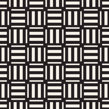 Vektör kesintisiz geometrik desen çapraz tarama. Grafik veya arka plan geçti. Damalı motif. Crosshatched hatlarının kesintisiz siyah beyaz doku. Kafes basit kumaş baskı.
