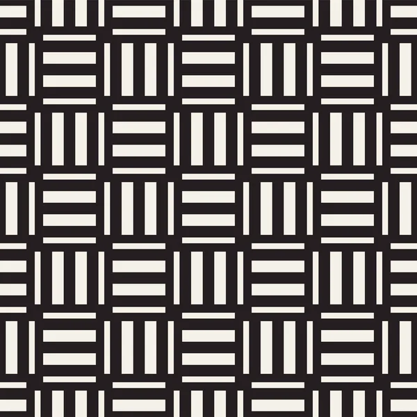 Crosshatch vector seamless geometric pattern. Crossed graphic rectangles background. Checkered motif. Seamless black and white texture of crosshatched lines. Trellis simple fabric print. — Stock Vector