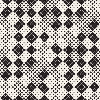 Modern şık noktalı resim doku. Rasgele boyutu kareler sonsuz arka plan. Vektör Dikişsiz kaotik mozaik desen.