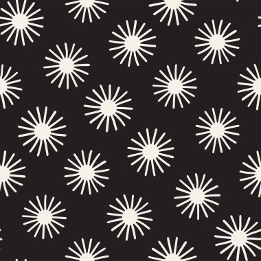 Vektör sorunsuz sunburst şekiller serbest desen. Arka plan yuvarlak fırça darbeleriyle. Elle çizilmiş doku