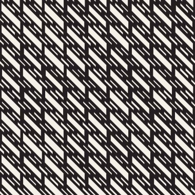 Siyah ve beyaz düzensiz kesik çizgiler desen. Modern soyut vektör sorunsuz arka plan. Şık kaotik çizgili Mozaik